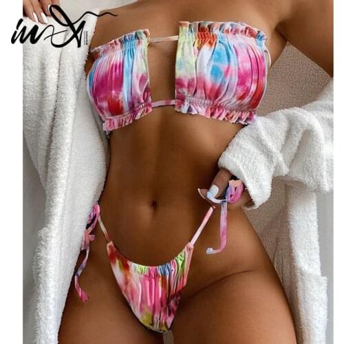 In-X Micro tie dye bikini 2020 Sexy colorful swimsuit women swimwear Strapless ruffles bikini set bathing suit 2 piece swimsuit