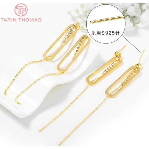 93)2PCS 8x91MM 24K Gold Color Plated Brass Rectangle with Tassel Chain High Quality DIY Jewelry Making Findings