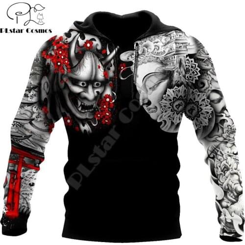 Buddhism and Oni Mask Tattoo 3D Printed Autumn Men Hoodies Unisex Casual Pullover Zip Hoodie Streetwear sudadera hombre DW0512