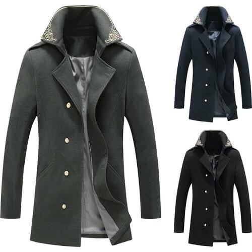 Mens Trench Coat Long Style Mens Embroidered Windbreaker Coat