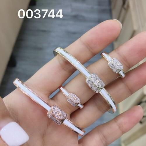 TIRIM 2020 NEW Trendy Belt Shape Bangle Ring for Women Abalone Shell Zirconia Wedding Engage Bracelet Set Dubai Jewelry