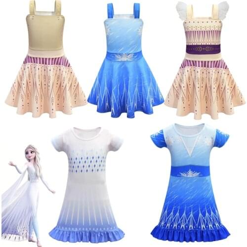 2020 New Princess Anna elsa Party Supplies Costume for Girls Casual Dresses Kids Summer Dress Clothing Fancy Snow Queen Dress