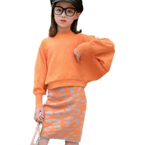 New Fancy Girls Clothing Set Sweater Skirt Two Piece Cherry Knitted Dress For Girls Autumn Teenage Girl Outfits New Year Costume