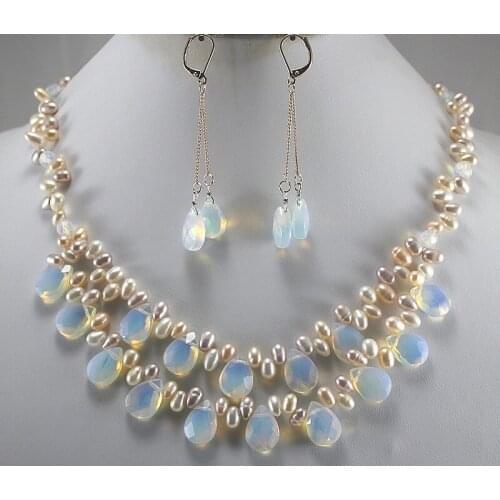 Wholesale fashion jewelry mix pearl and crystal necklace and crystal tangle earrings jewelry set