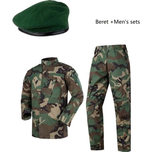 Wholesale In-Stock Mens Sets Woodland Camouflage ACU Military Uiforms With Beret Hat Balaclava