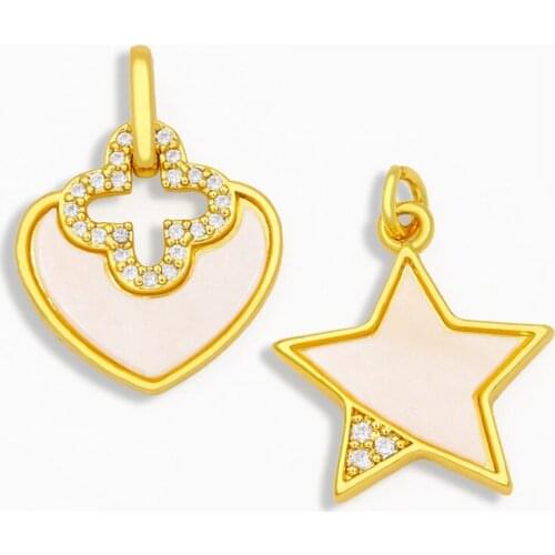 OCESRIO Shell CZ White Stone Heart Necklace Charms for Jewelry Making Wholesale Bulk Star Pendant Jewelry Supplies pdta211