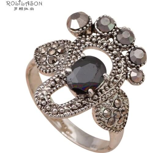 Amazing Footprint Designers silver color filled black Crystal Rings fashion jewelry USA Size #6 #7 #8.5 Anniversary JR1967