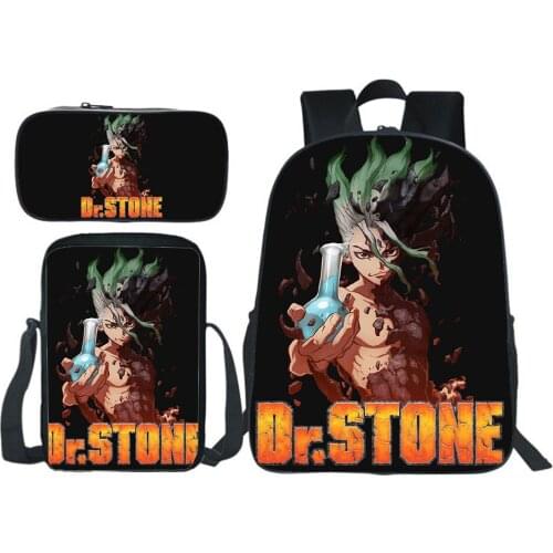 Dr Stone Backpack Anime Cosplay Backpack Fashion Pencil Case Shoulder Bag Large Capacity Bookbag Teen Knapsack Boy Girl Bag