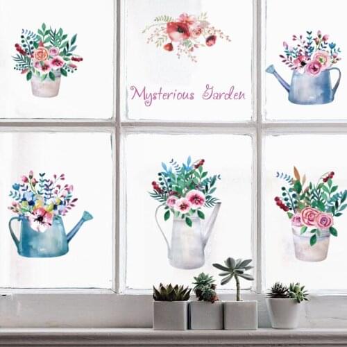 6pcs/set Potted Plant Flower Removable Wall Stickers DIY for Bedroom Living Room Kitchen Cabinet Art Murals Decal Home Decor
