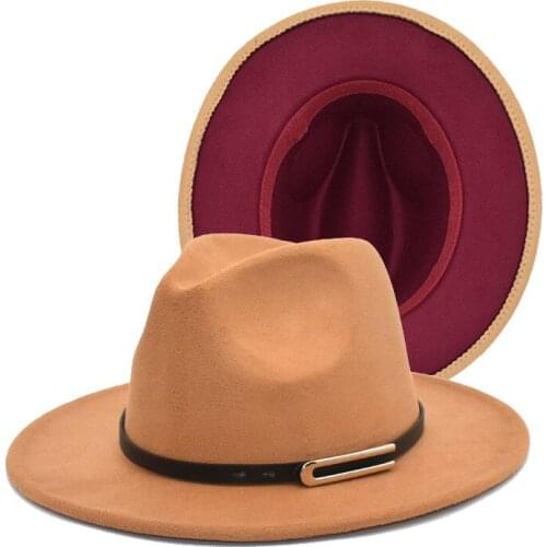 Fedoras bulk price Jazz Hats Cowboy Hat For Women And Men Double-sided Color Cap Red With Black Wool Bowler Hat Wholesale 2020