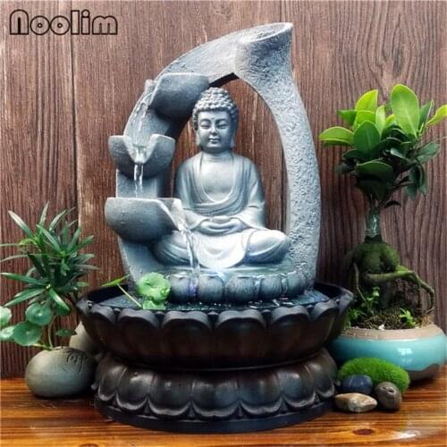 Resin Buddha Desktop Feng Shui Wheel Simulation Home Office Decoration Waterfall Water Fountain Ornaments Waterscape Crafts