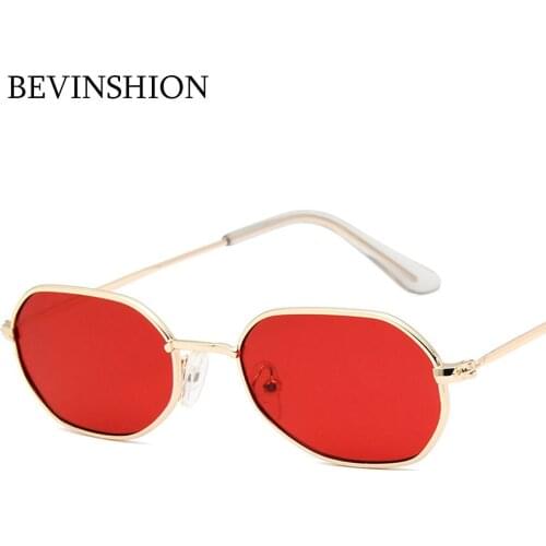 New Polygon Sunglasses Irregular Small Frame Square Sunglasses Women Vintage Metal Red Pink Yellow Glasses Men Eyewear Couple