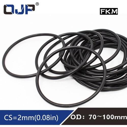 1PC Fluorine rubber Ring Black FKM O-rings Seals Thickness OD70/72/75/80/85/90/95/100*2mm O Ring Gaskets Oil Ring Sealing Washer