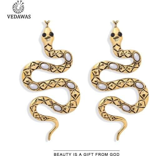 Vedawas 2021 Vinatge Luxury Snake Earring for Women Boho Crystal Shiny Animal Drop Earrings Unique Jewelry Party Gifts Wholesale