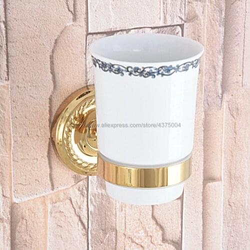 Bathroom Golden Brass Cup Holder Ceramic Single Cup Holder Bathroom Ceramic Cup Rack Holder Bathroom Accessories Nba590