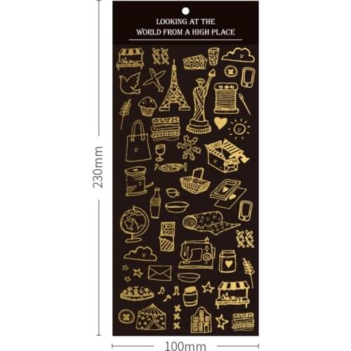 1 Sheets Golden Foilded Travelling World Paper Sticker Notebook Computer Phone DIY Decorative Stickers