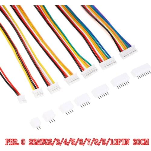 10Sets Micro Mini JST 2.0 PH Connector Male Female 2/3/4/5/6/7/8/9/10-Pin Plug With Wires Cables Socket 300MM 26AWG