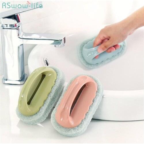 2pcs Clean Decontamination Bathtub Tile Brush Kitchen Pot Bowl Brush Cleaning Brush Sponge Scouring Pad For Cleaning Supplies