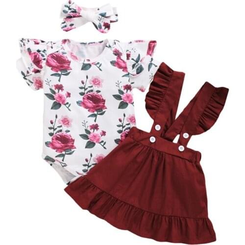 2020 Summer Baby Clothes Set Kids Girls' Romper Floral Top + Skirt Sets Fashion Printed Baby Girls' Outfits 3pcs Set