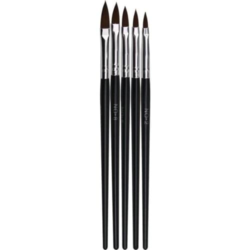 5Pcs/Set Nail Art Acrylic Liquid Powder Carving Flower Painting Brush Black Plastic Handle Drawing Brush Manicure Tool