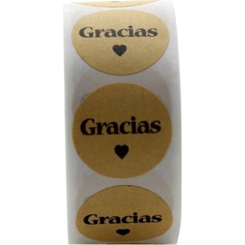 500pcs Kraft Gracias Spanish Thank You labels Stickers Envelope Package Seal X3UC