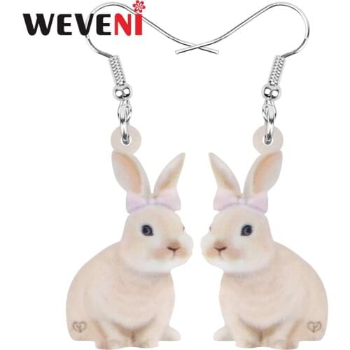 WEVENI Acrylic Brown Easter Smile Hare Rabbit Bunny Pet Earrings Animal Dangle Drop Jewelry For Women Kids Charm Gift Decoration