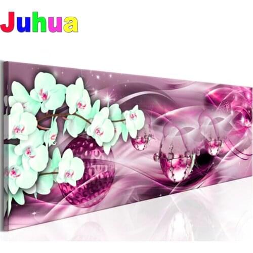 Large,White Orchid Diamond Painting Cross Stitch Full Square round drill Mosaic Purple Flower Picture Of Embroidery Crystal