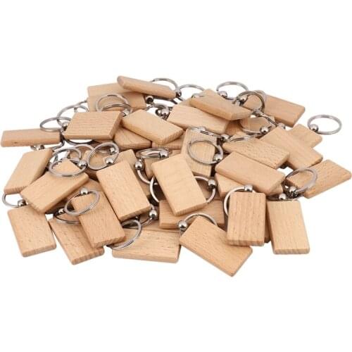 50pcs Blank Wooden Keychain Rectangular Engraving Key ID Can Be Engraved DIY