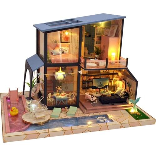 DIY Wooden Miniature Dollhouse Mermaid Legend Ancient Style Architectural Model Furniture Kit For Kid Valentines Christmas Gift