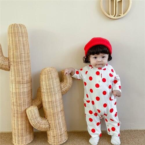 Infantil Costume New Born Organic Cotton Baby Girl Clothes Long Sleeve Polka Dot Rompers 2021 Autumn Baby Kids Jumpsuit 0-24M