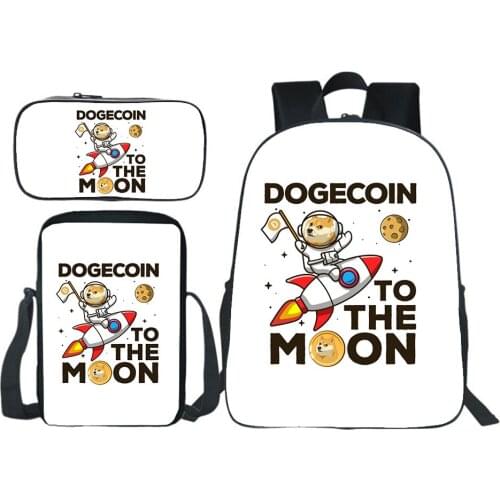 Dogecoin Backpack 3Pcs/Set Boy Girl Backpack Pencil Case Shoulder Bag Back To School Gift For Students Rucksack For Teenagers