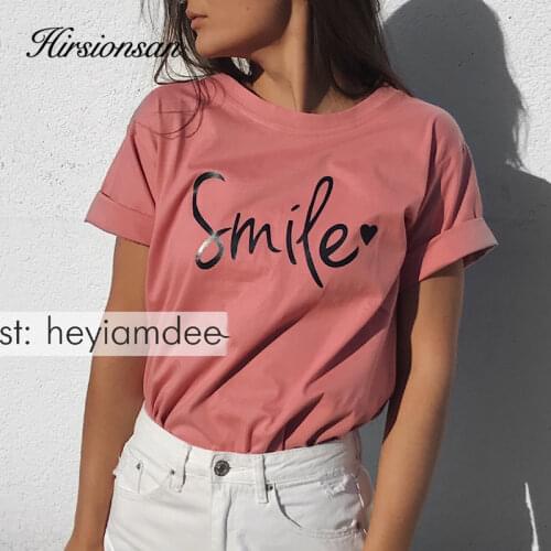 Hirsionsan Letter Printed T Shirt Summer Cotton Women Tshirts Korean Sweet Ladies Tees Comfortable Oversized Black Female Tops