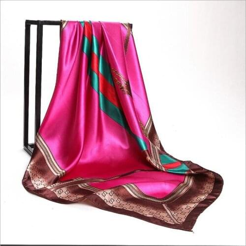 FXAASS Bandana Women Hijab Square Scarf Fashion Ladies Retro Luxury Silk Scarf Shawls Chain Print 90*90cm Large Cape Headscarf