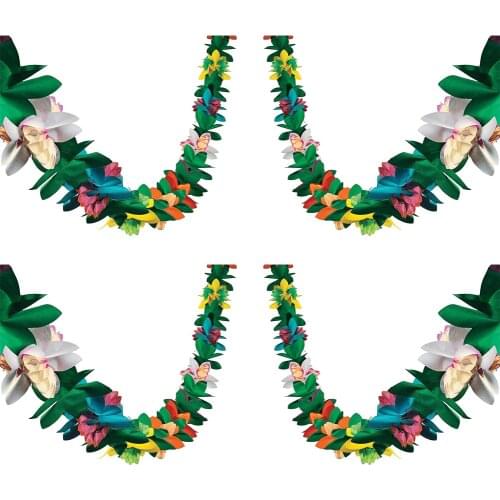 3M Tissue Flower Garland Hawaii Festival Colorful Paper Banner Coconut Leaves Bunting Garland Decoration Hawaiian Party Supplies