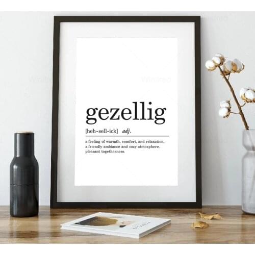Dutch Gezellig Definition Print Poster Black White Minimalist Gezellig Dictionary Wall Art Canvas Painting Home Study Room Decor