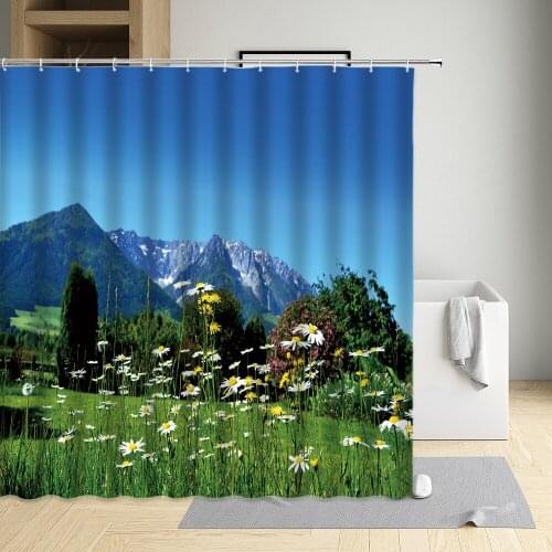 Landscape Mountain Water Modern Eco-Friendly Fabric Polyester Waterproof Cloth Shower Curtain Bathtub Decor Bath Screen