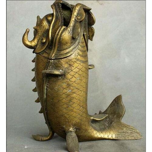 China Dynasty Palace Bronze Copper Auspicious Dragon Fish Incense Burner Censer