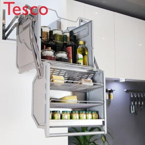 Kitchen cabinet manual double body storage lifting basket hanging cabinet shelf linkage lift