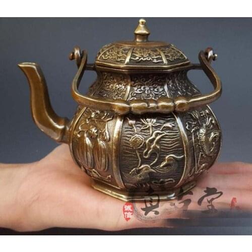 TOP collection # Home OFFICE Decor art -old Vintage CHINA eight treasures bronze sculpture art wine tea pot