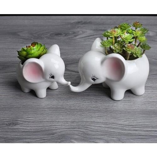 Cute Elephant Animals Shape Ceramic Flower Pot Table Desktop Succulent Green Planter Cactus Succulent Plants Flowerpot
