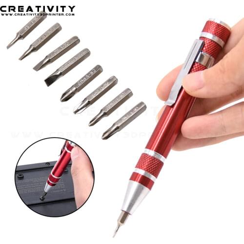 Multifunctional 8 in 1 Mini Aluminum Precision Pen Screwdriver Set Repair Tool 3D Printer Accessories
