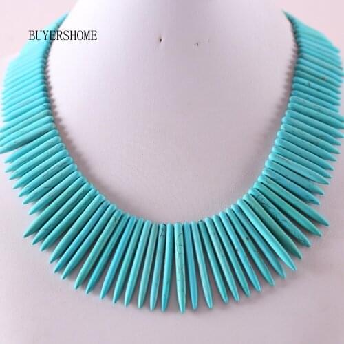 Fashion Jewelry Natural Stone Needle Green Howlite Necklace 18" 1Pcs E344