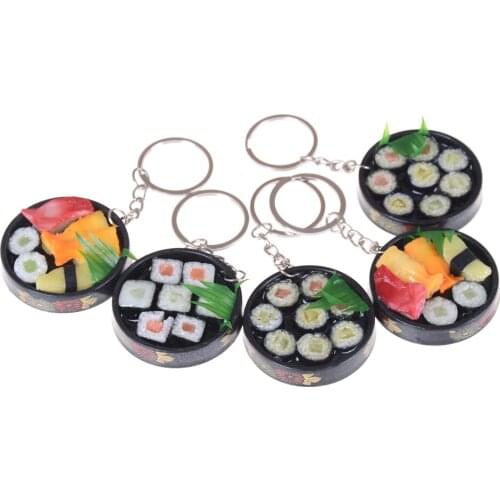 Fashion Plastic Food Car Keyring Toys Simulation sushi plate model key ring Box Gift Key Chain Unisex Random Styles Car Keyring