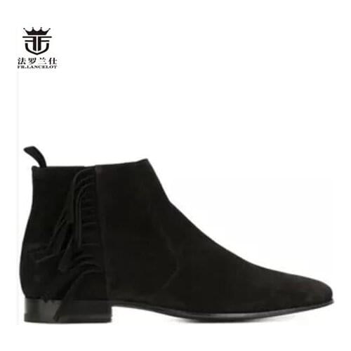 FR.LANCELOT New style Leather Casual Ankle Boots Fashion tassel Chelsea shoes Ankle Boots Mens Fashion Spring Autumn Boots