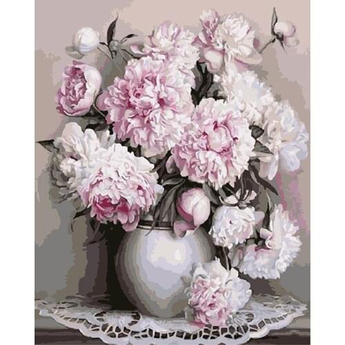 Home Decoration DIY Painting By Numbers Frameless Pictures Hand Painted Digital Oil Painting On Canvas Peony 40 * 50cm