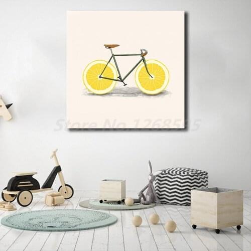 Lemon Fruit Bicycle Wall Art Canvas Poster And Print Canvas Painting Decorative Picture For Office Living Room Home Decor