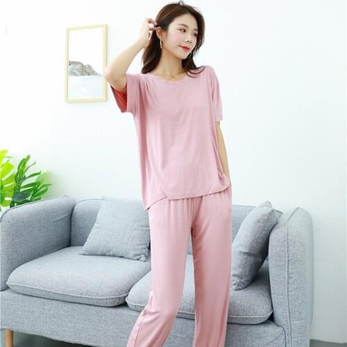 Fdfklak Modal Pajamas Homewear Suit Lingerie 2PCS Short Sleeve Pijamas Summer New Sleepwear Soft Nightwear Women Home Clothing