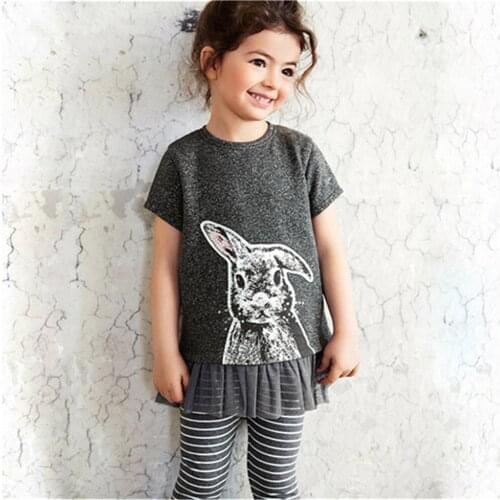 Jumping Meters Summer Cute Girls Clothing Sets Cotton Rabbit Print Cotton Tops + Leggings Childrens Clothing Outfits Kids Suits