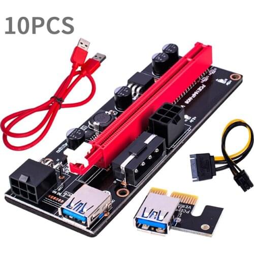 10pc VER009S Plus PCI-E Riser Card 009S PCIE X1 To X16 6Pin card Molex USB 3.0 Cable 1X 16X Extender For Graphics Card GPU