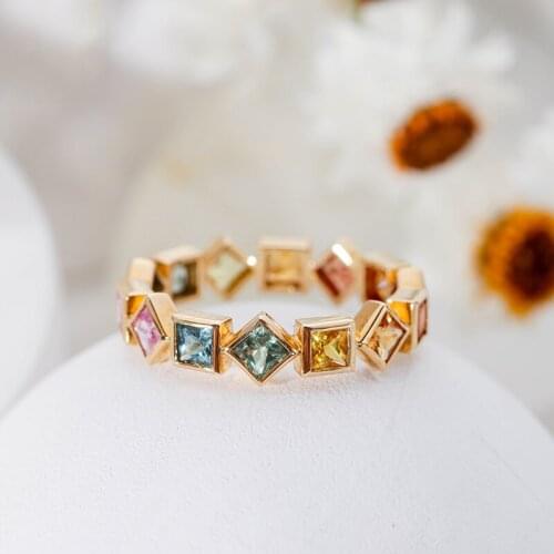 Luxury Female Rainbow Crystal Stone Ring Charm Gold Color Love Wedding Rings For Women Promise Square Zircon Engagement Ring